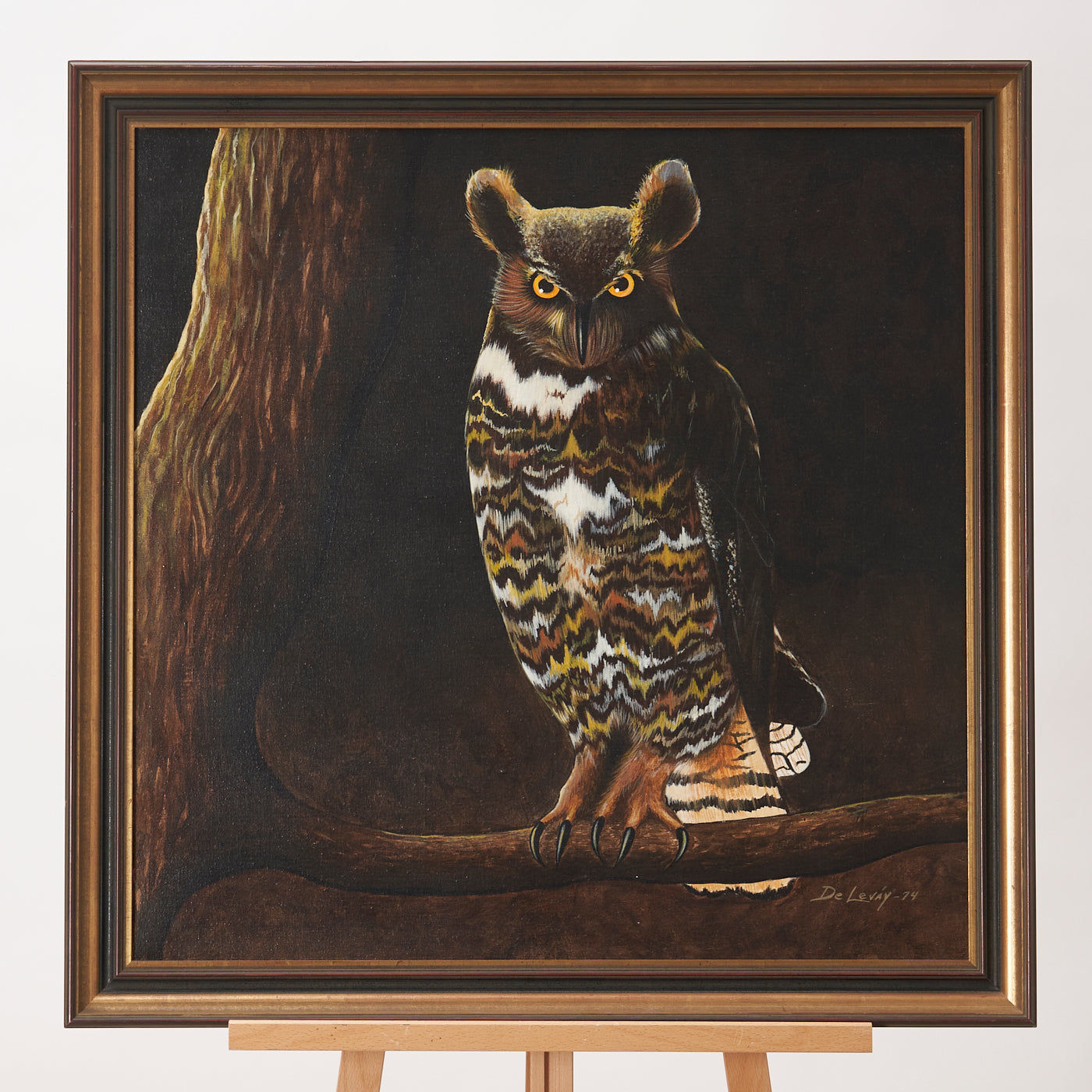 Framed Owl Painting on Canvas