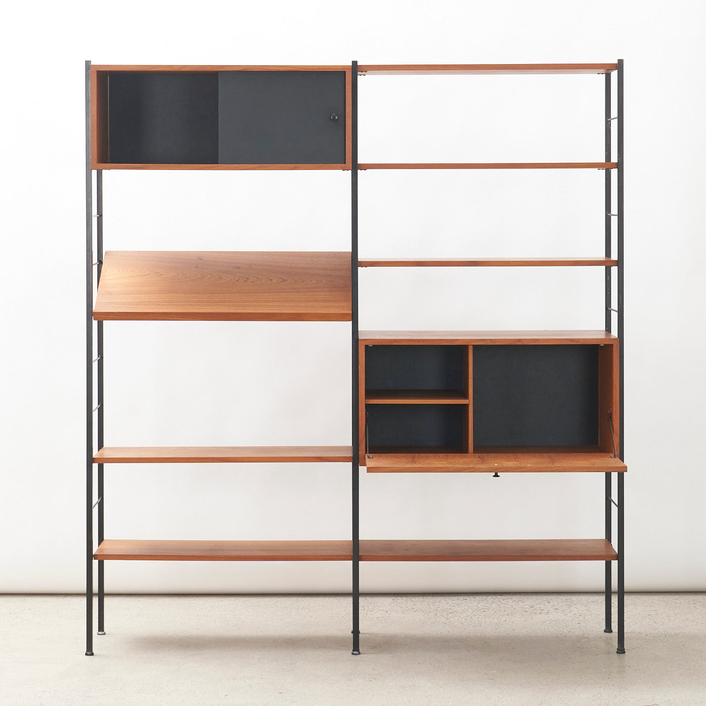 Modular Freestanding Teak Wall Unit w/ Drop-Down Cabinet