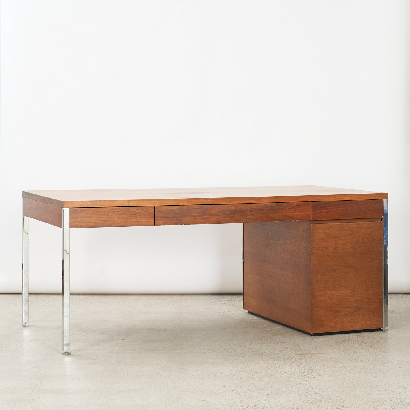 Walnut & Chrome Executive Desk by Knoll