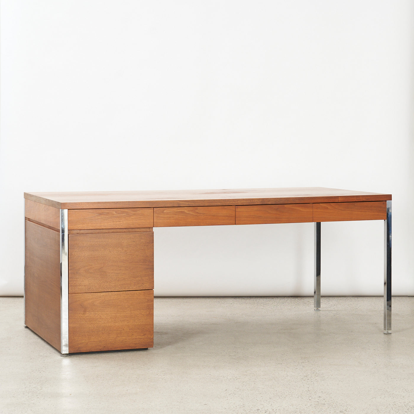 Walnut & Chrome Executive Desk by Knoll