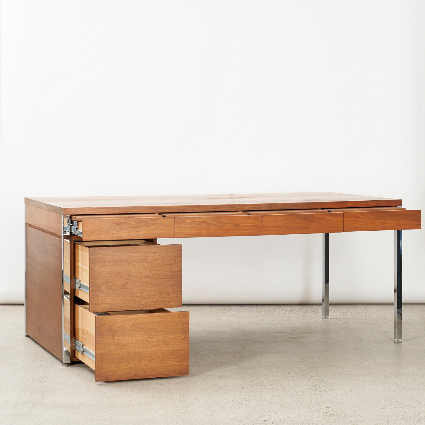 Walnut & Chrome Executive Desk by Knoll