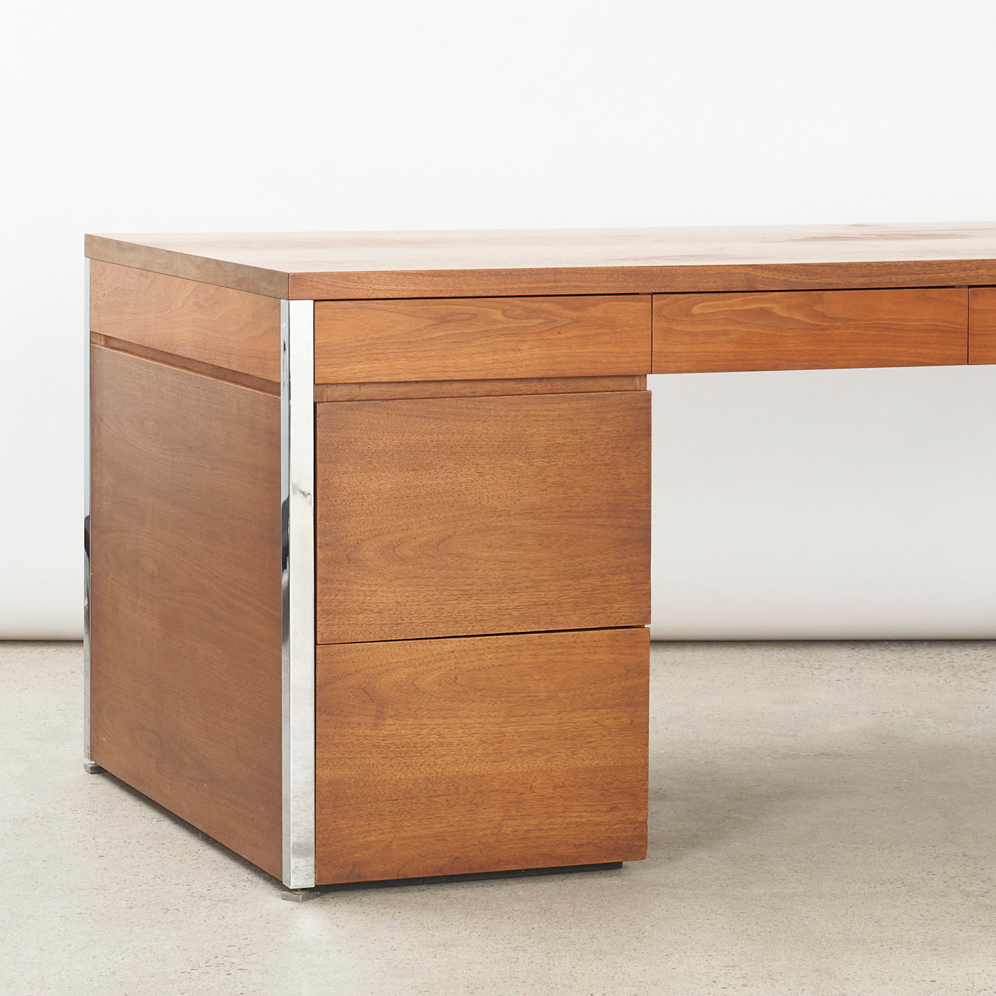 Walnut & Chrome Executive Desk by Knoll