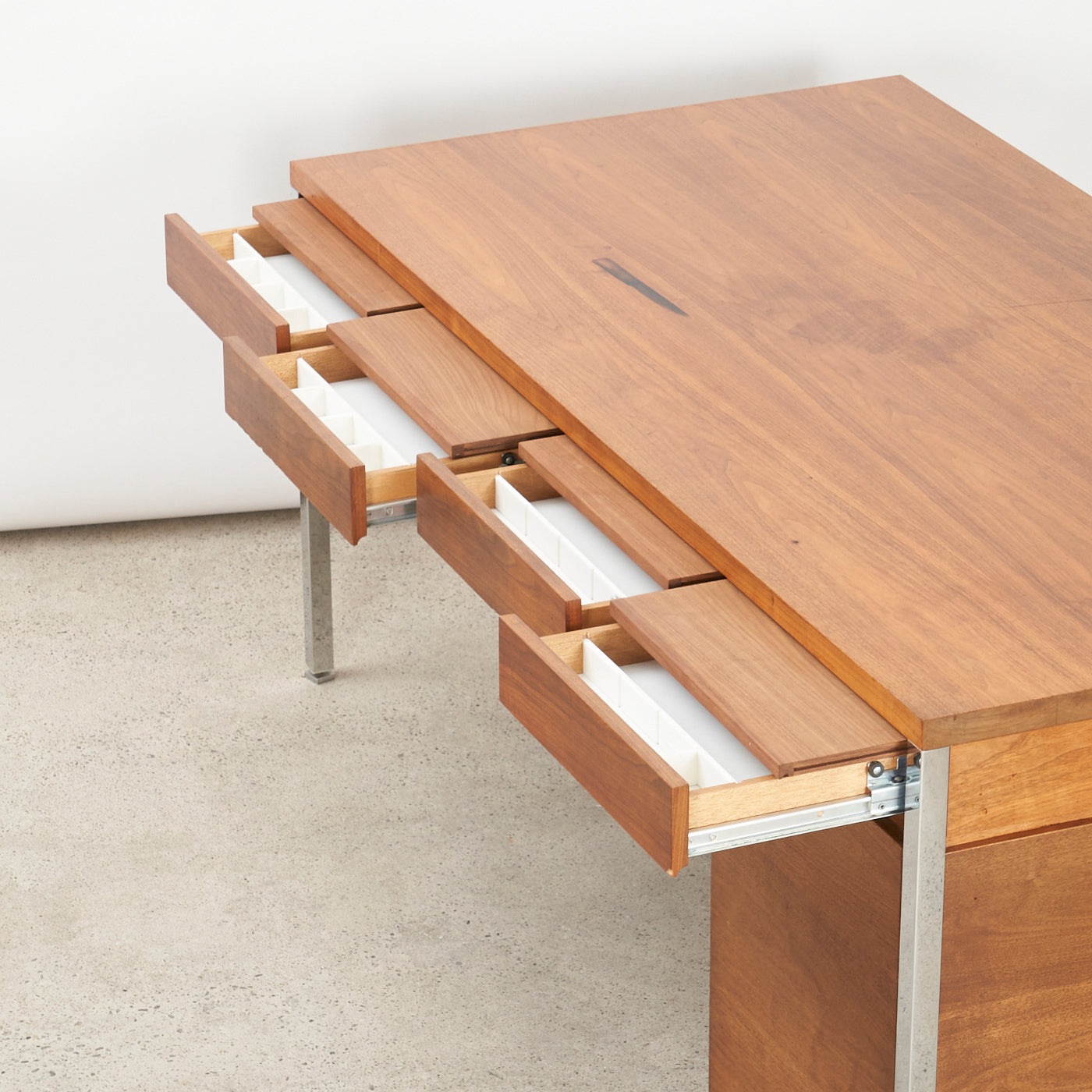 Walnut & Chrome Executive Desk by Knoll