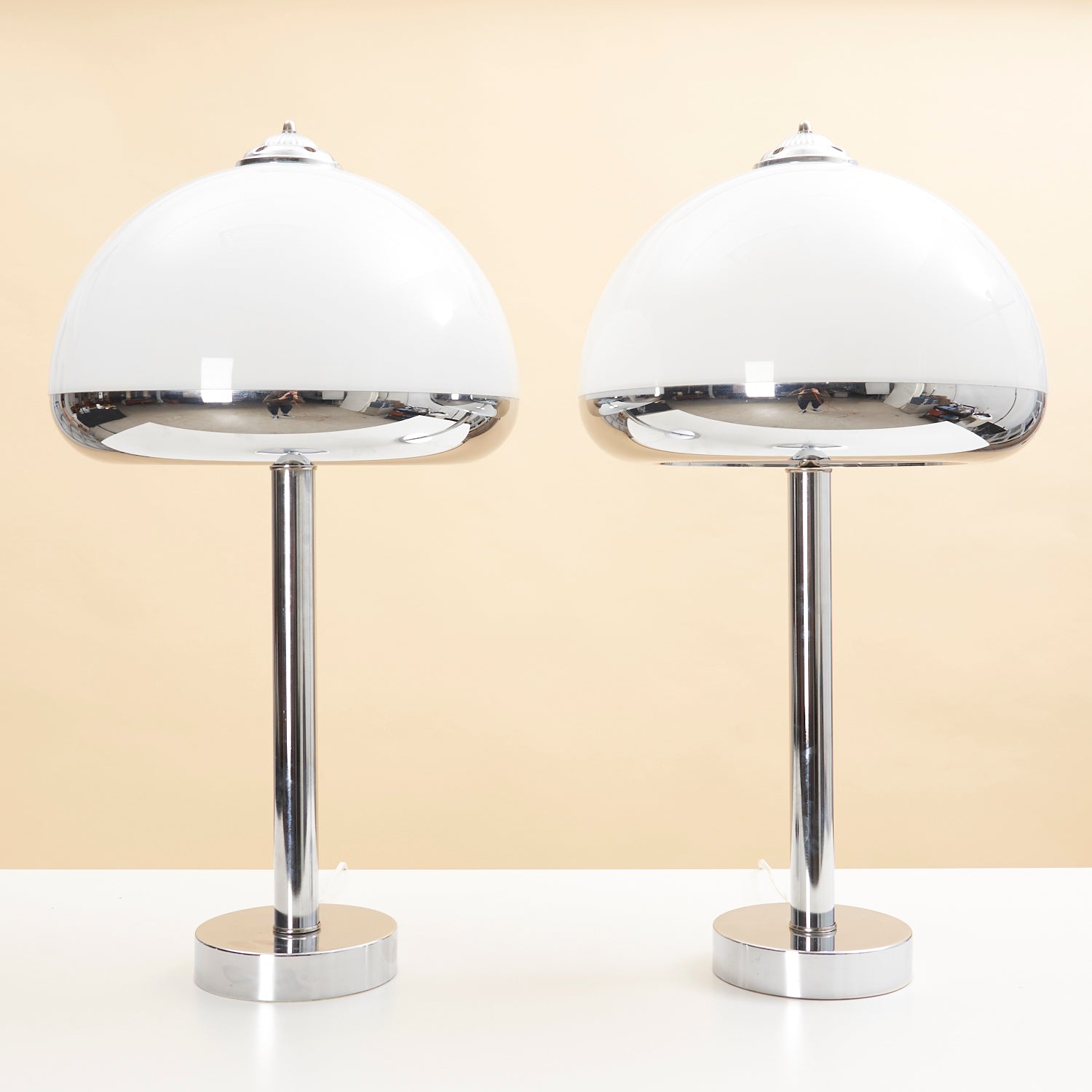 Pair of Vintage Chrome Table Lamps w/ Acrylic Shades