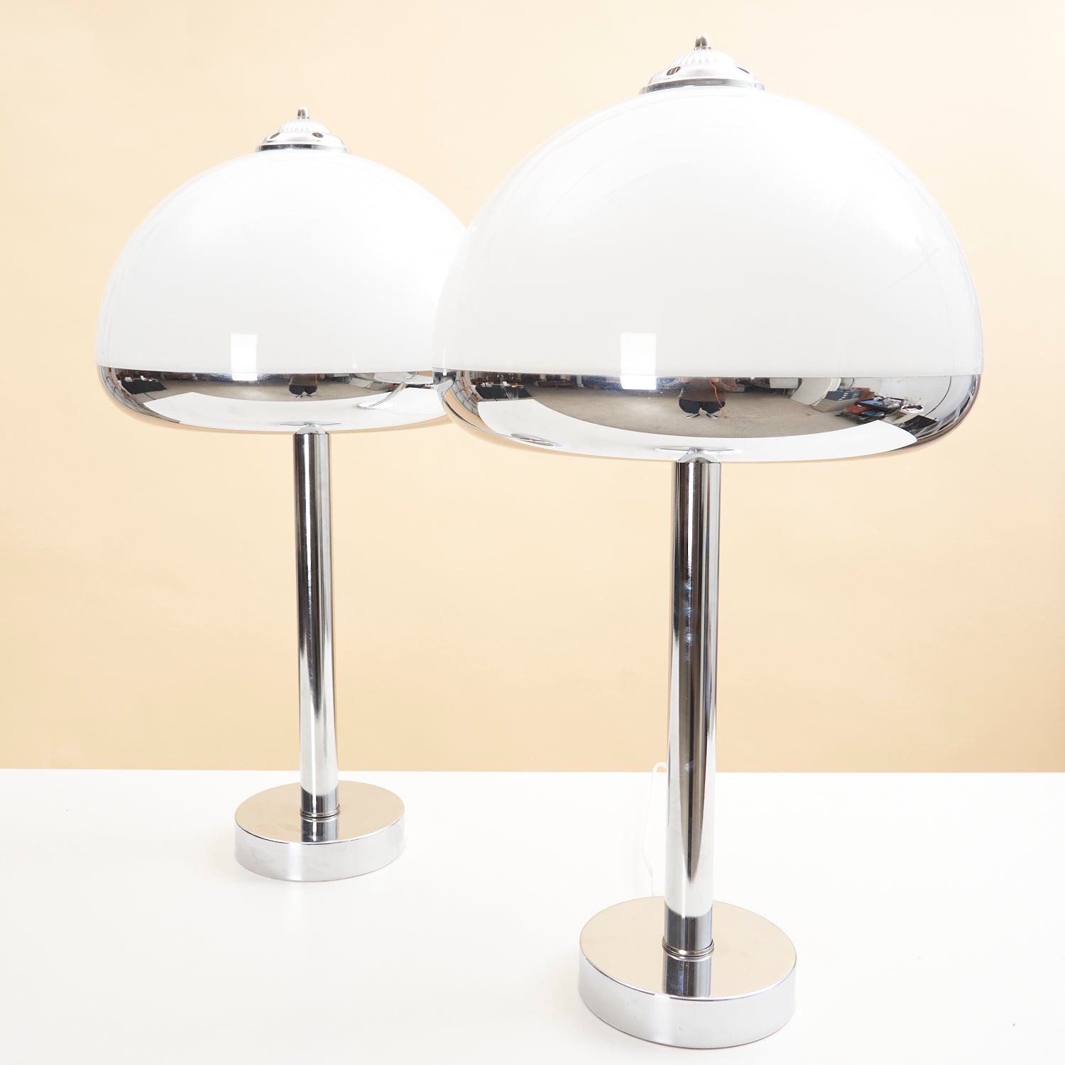 Pair of Vintage Chrome Table Lamps w/ Acrylic Shades