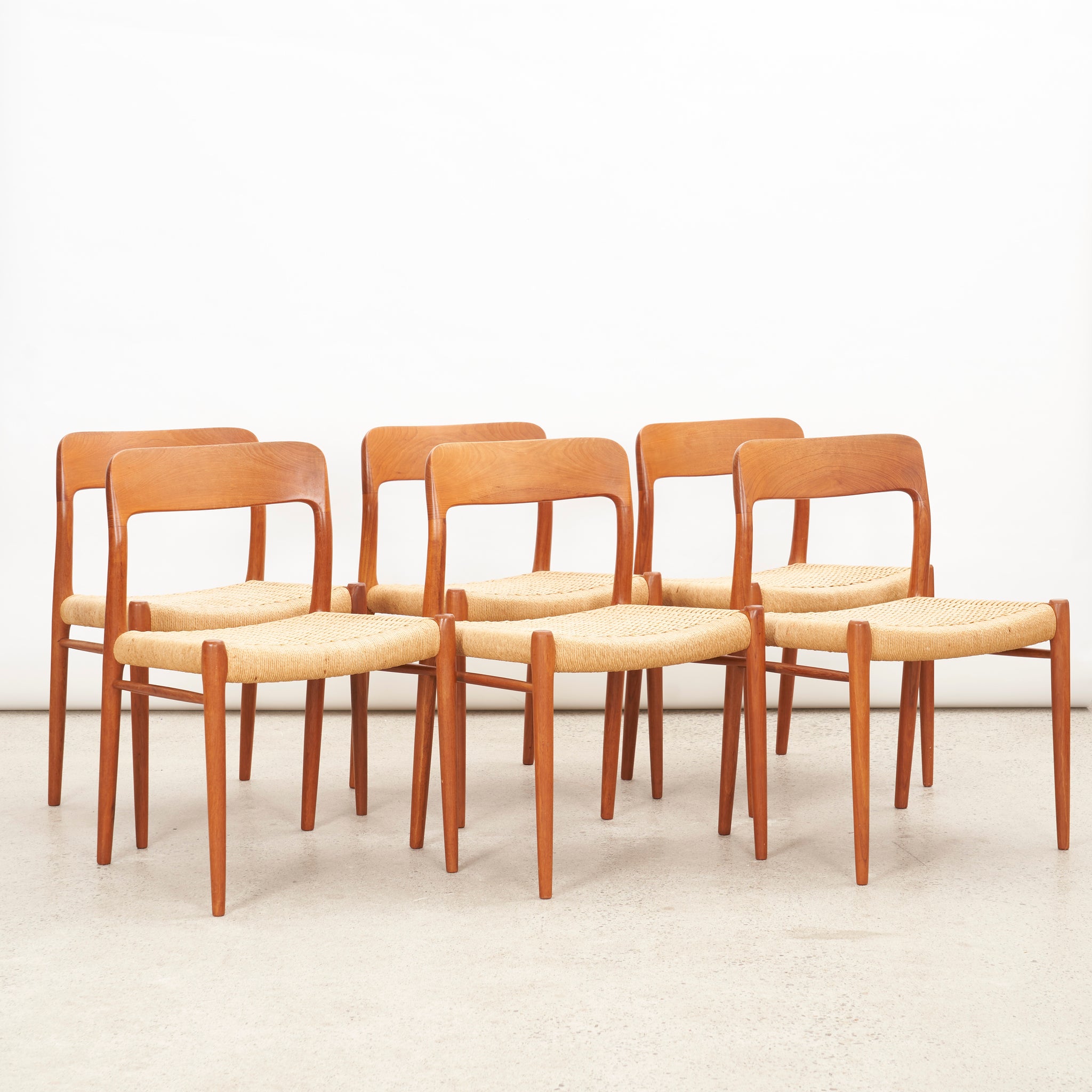 Set of 6 Teak 'Model 75' Dining Chairs by Niels O. Møller for J.L. Møllers Møbelfabrik. Vintage Furniture. Danish Design. Scandinavian modern. mid-century modern.