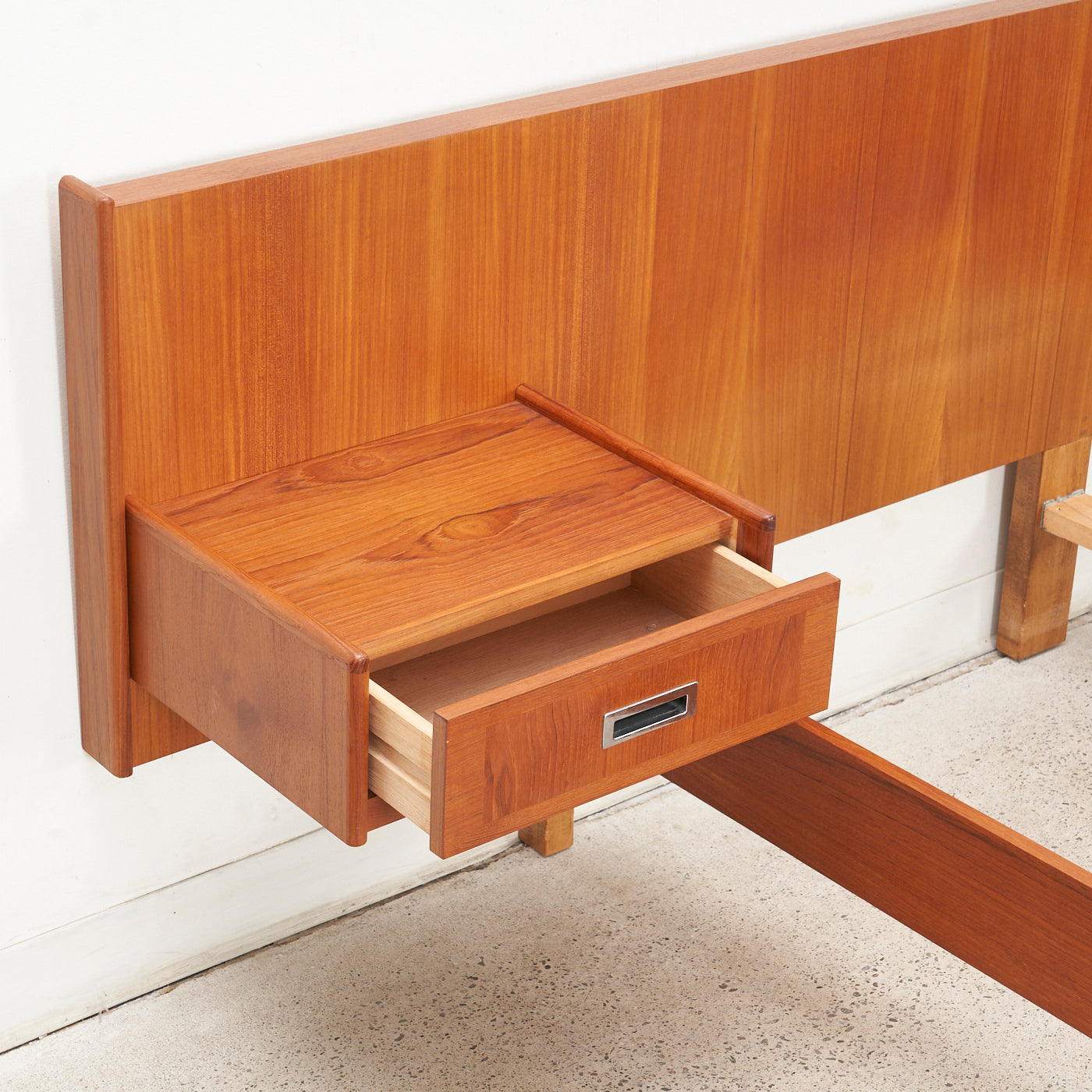 Teak Double Bed w/ Floating Nightstands