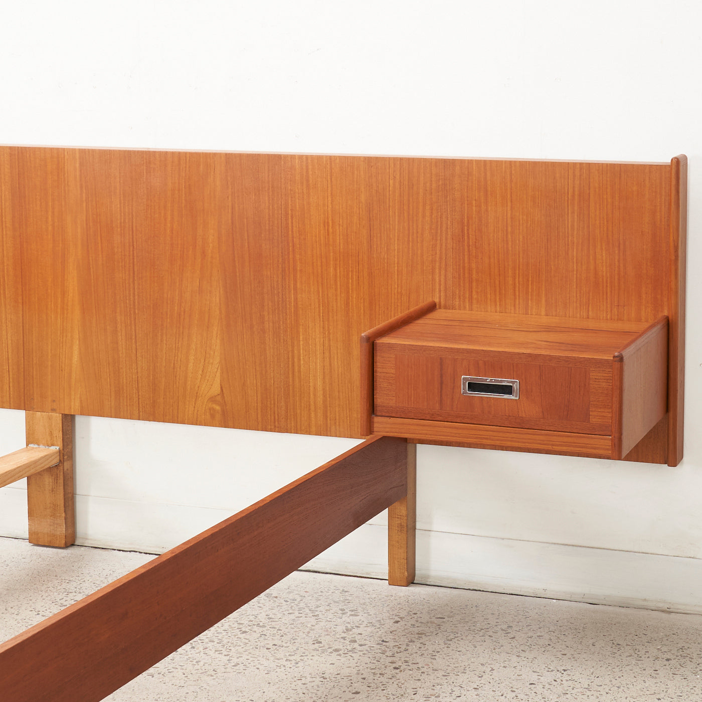 Teak Double Bed w/ Floating Nightstands