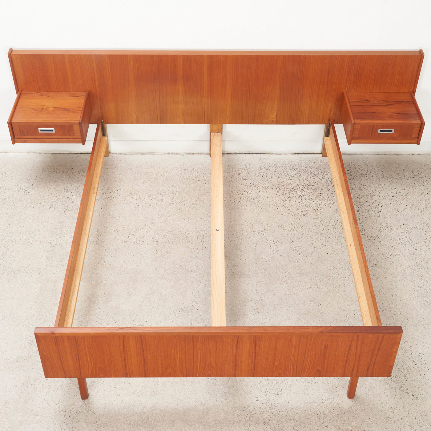 Teak Double Bed w/ Floating Nightstands