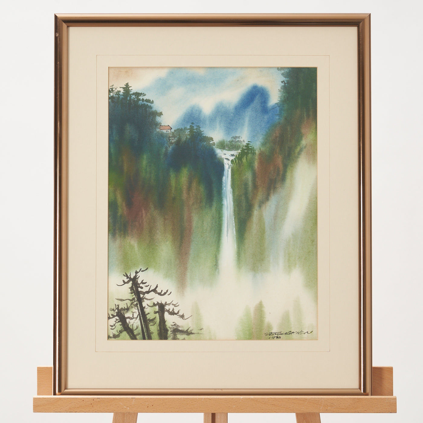 Signed Watercolour Painting of Waterfall