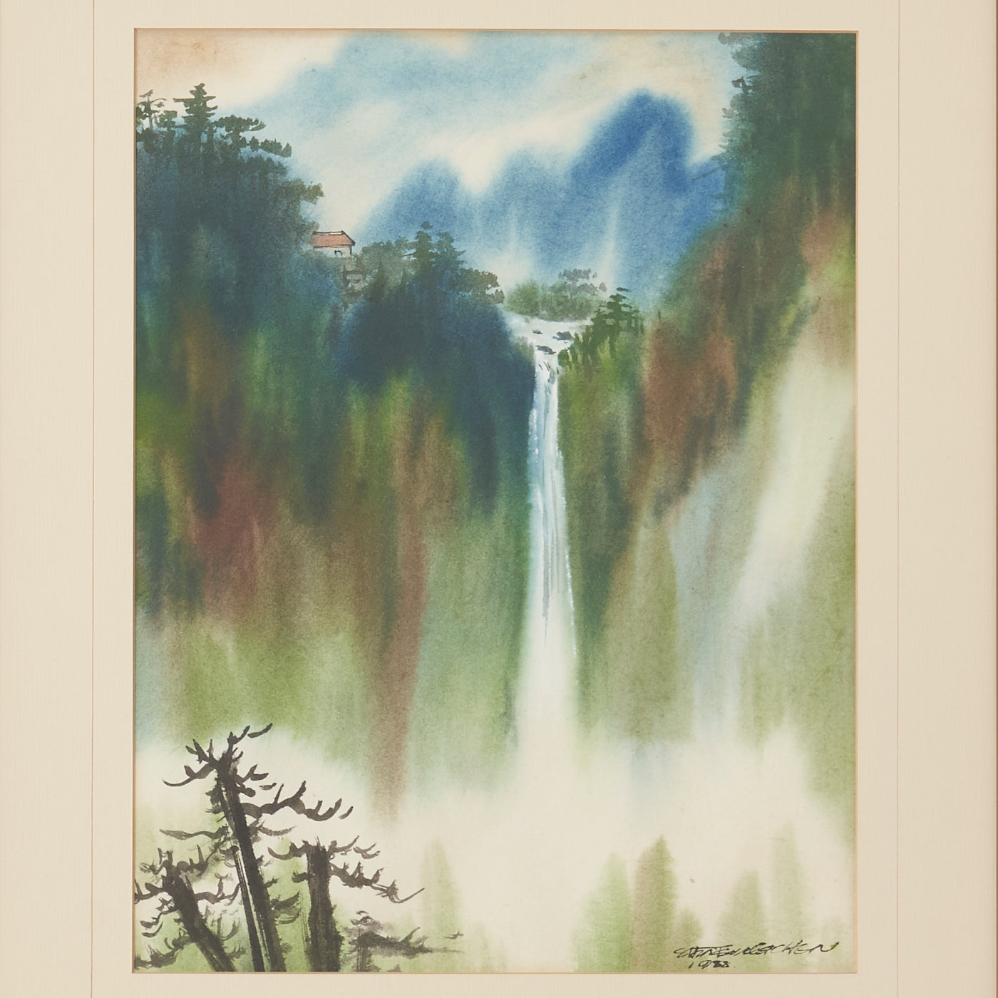 Signed Watercolour Painting of Waterfall