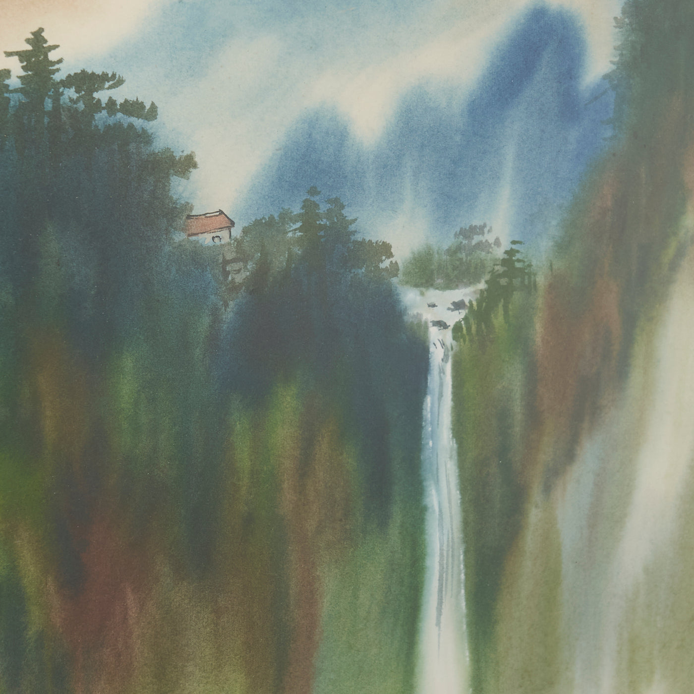 Signed Watercolour Painting of Waterfall