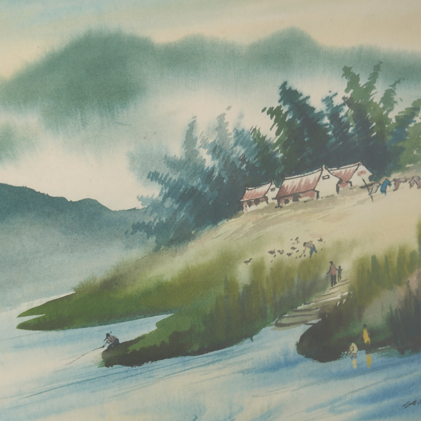 Signed Watercolour Painting of Shoreline