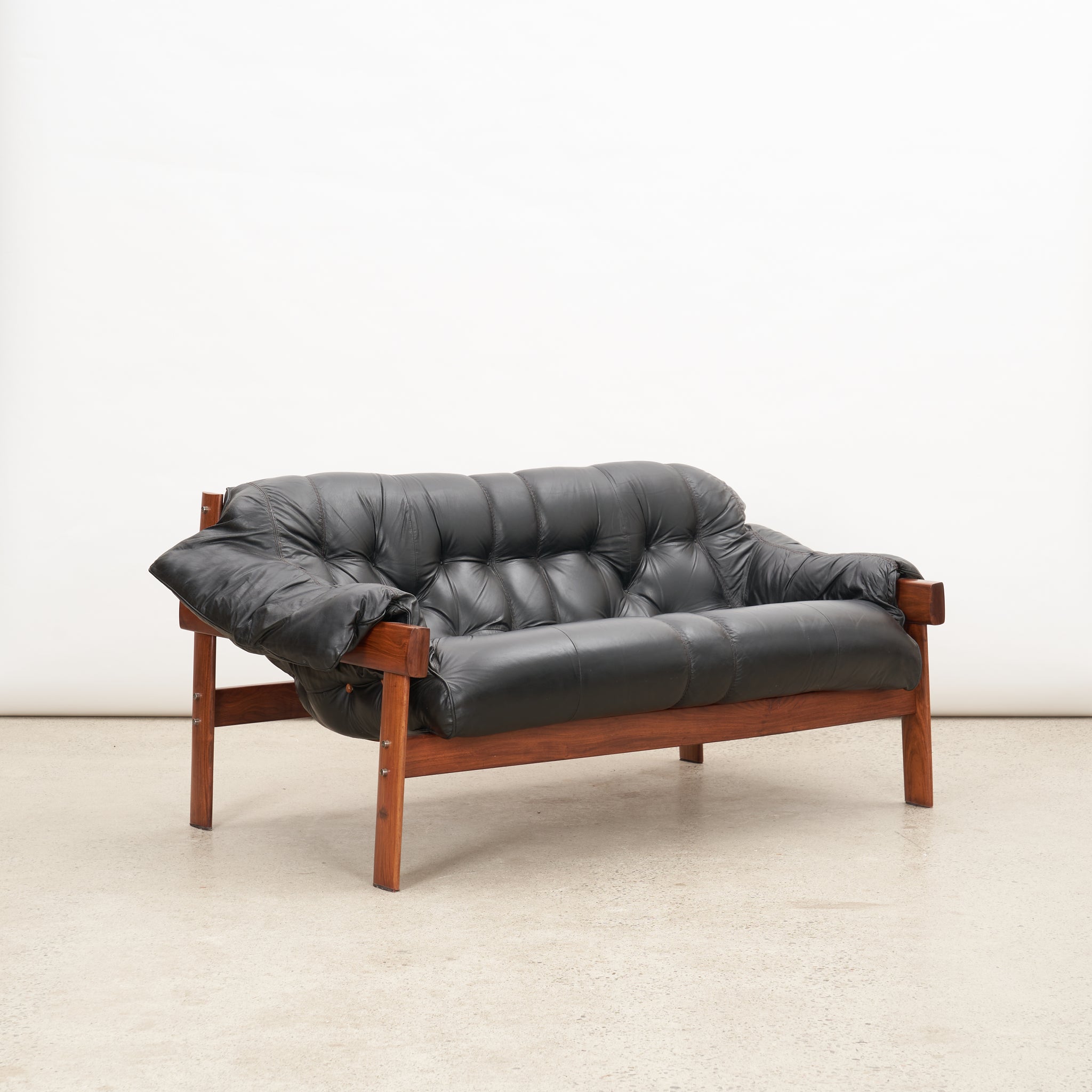 Brazilian Rosewood & Leather Two Seater Sofa by Percival Lafer
