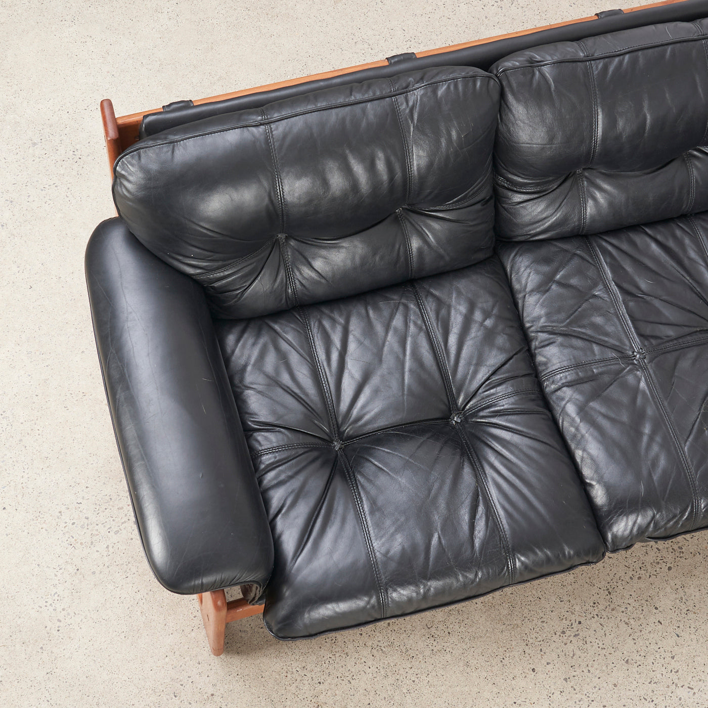 Teak & Leather Sofa by Interna