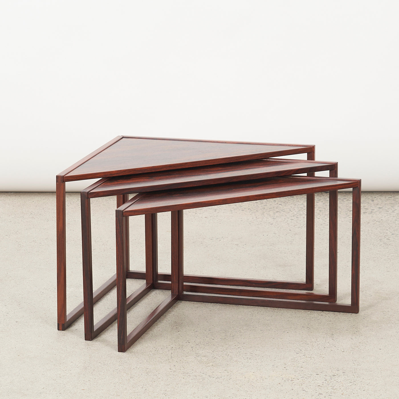 Set of 3 'Model 343' Rosewood Corner Nesting Tables by Kai Kristiansen Vildbjerg Møbelfabrik, Denmark