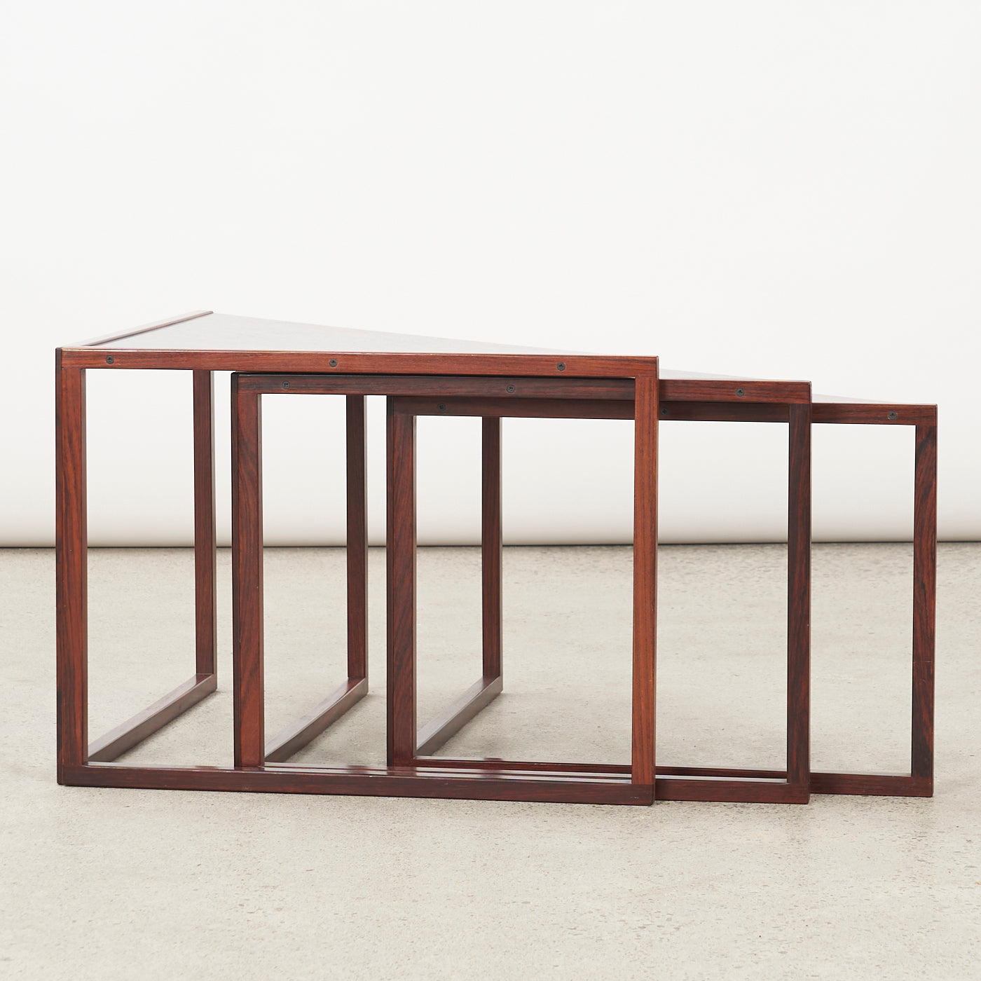 Set of 3 'Model 343' Rosewood Corner Nesting Tables by Kai Kristiansen Vildbjerg Møbelfabrik, Denmark