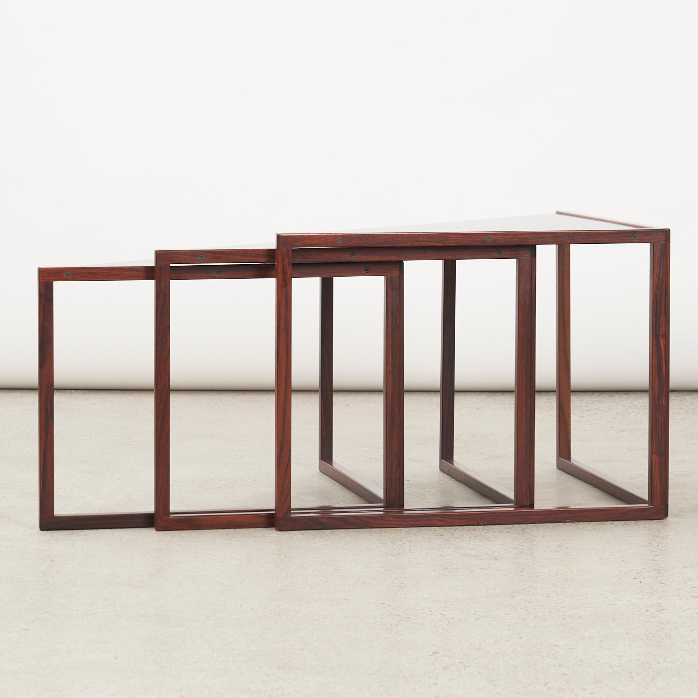 Set of 3 'Model 343' Rosewood Corner Nesting Tables by Kai Kristiansen Vildbjerg Møbelfabrik, Denmark