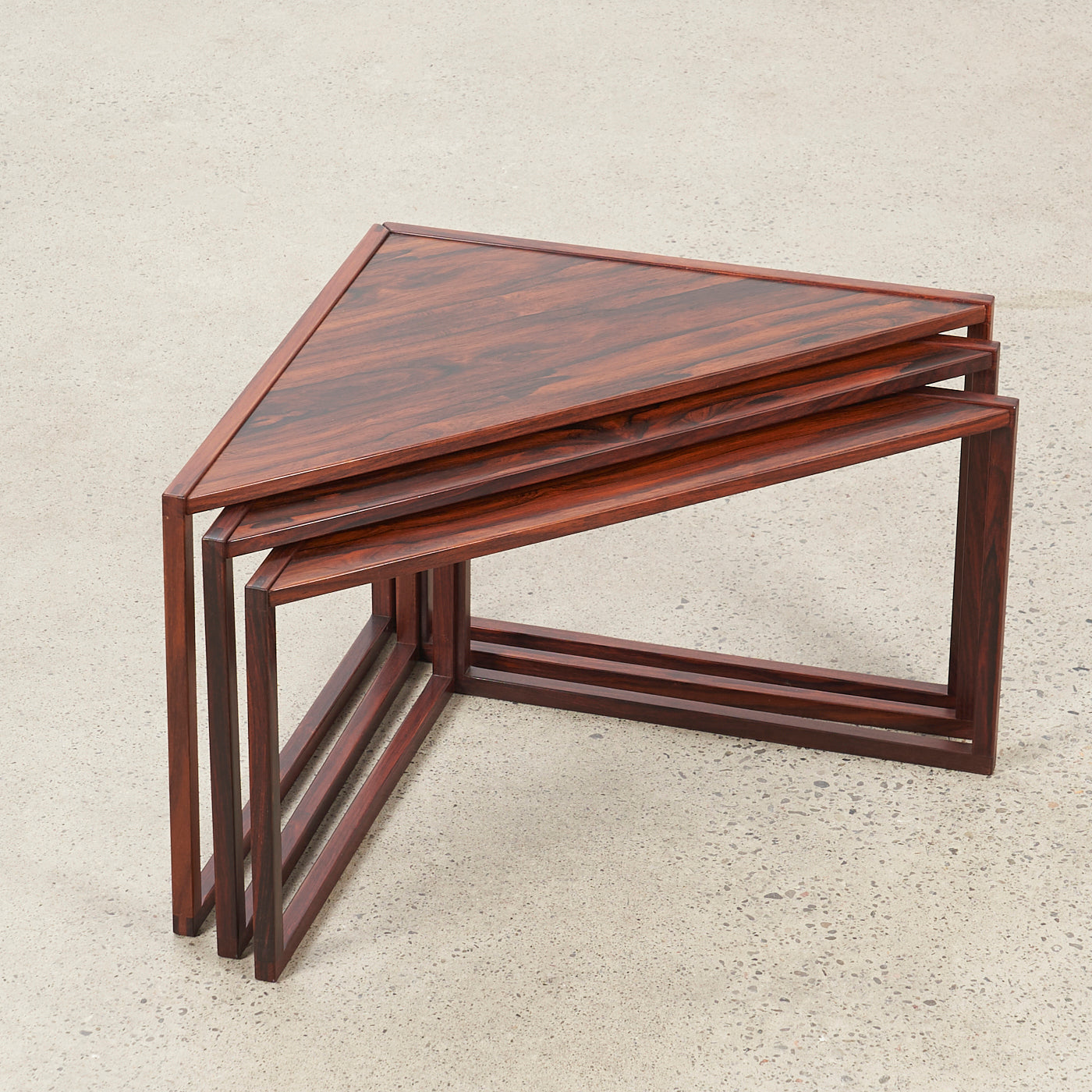 Set of 3 'Model 343' Rosewood Corner Nesting Tables by Kai Kristiansen Vildbjerg Møbelfabrik, Denmark