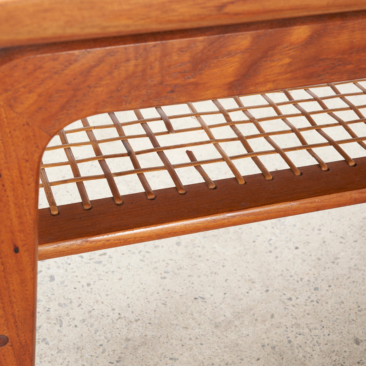 Pair of Teak Side Tables w/ Cane Shelves