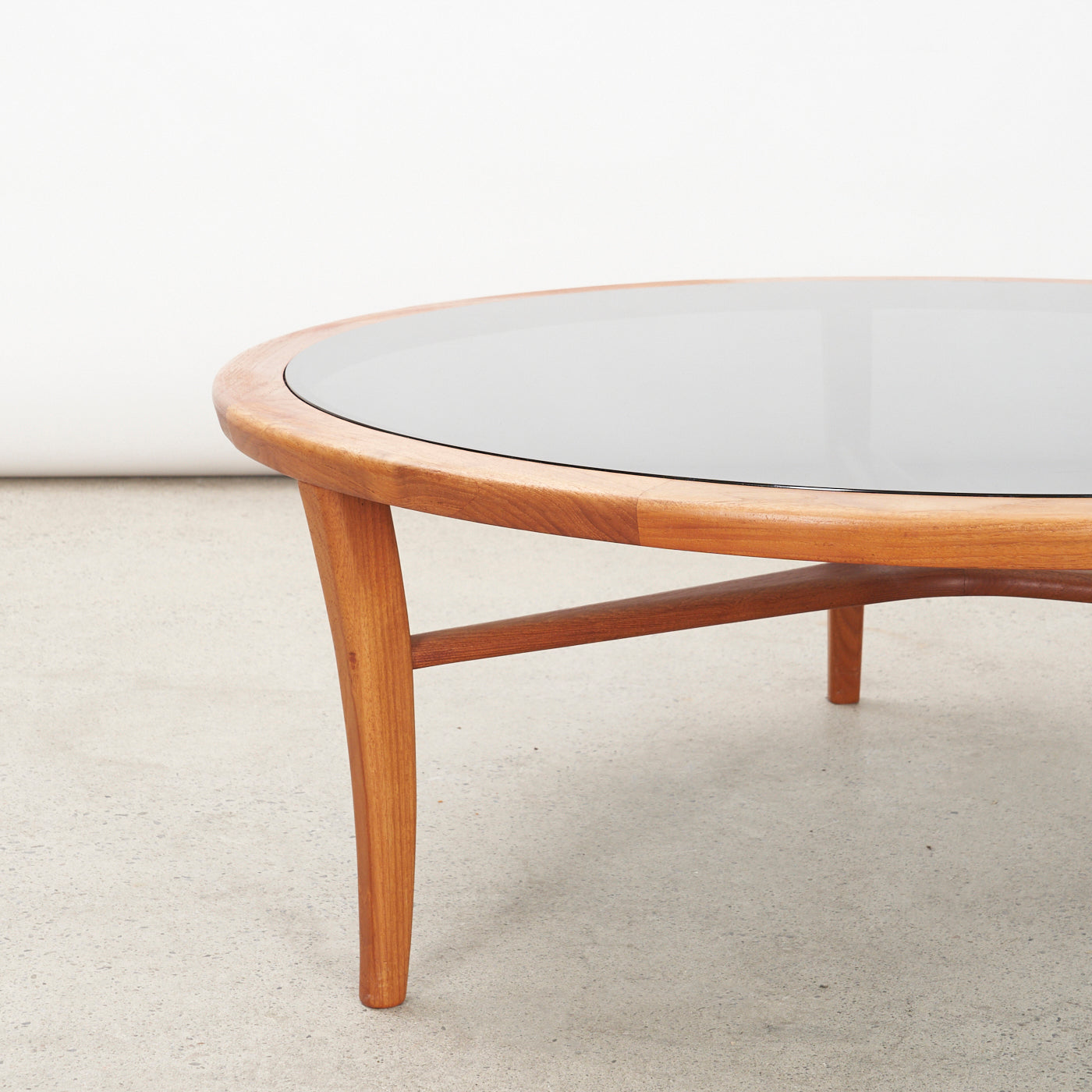 Round Teak & Smoked Glass Coffee Table