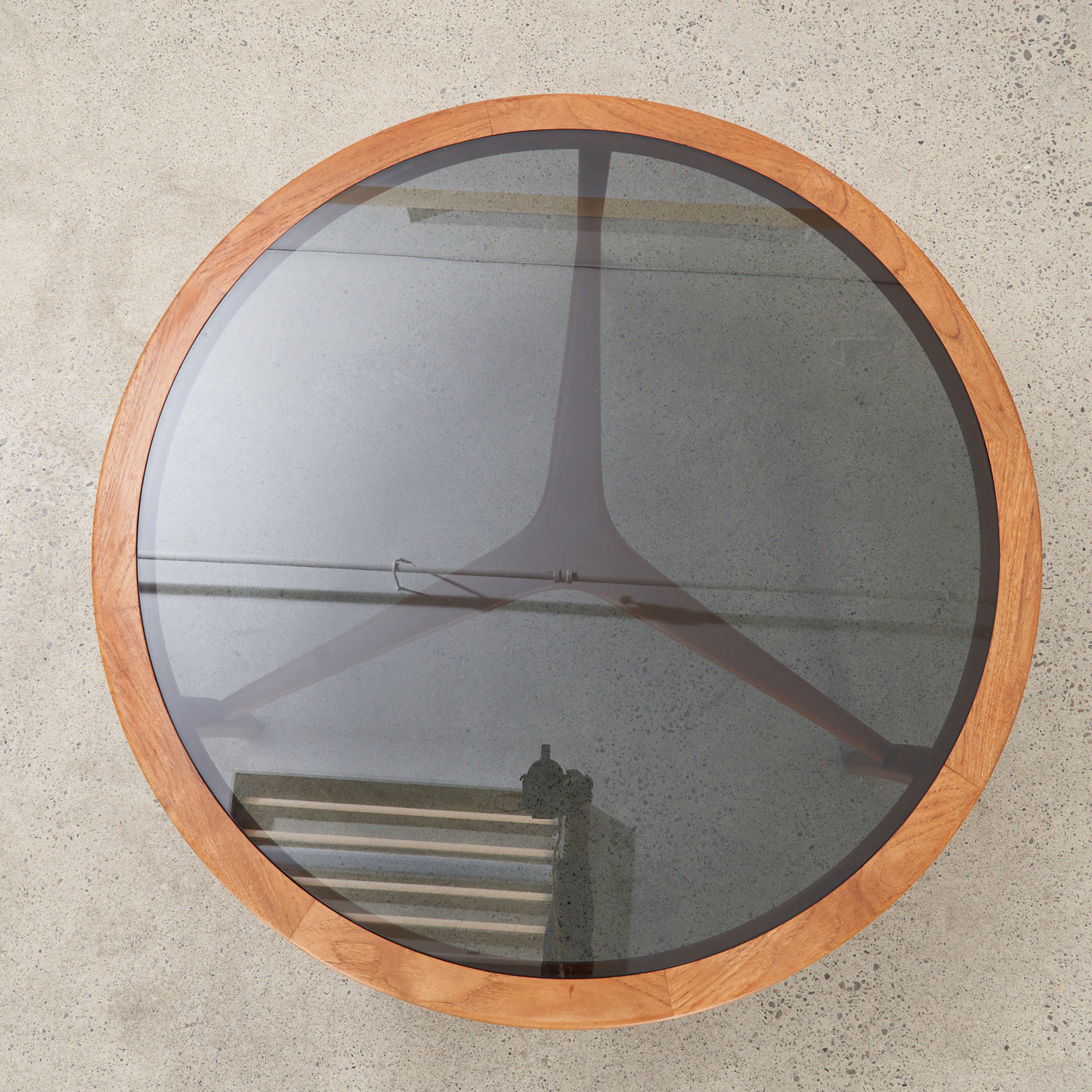 Round Teak & Smoked Glass Coffee Table