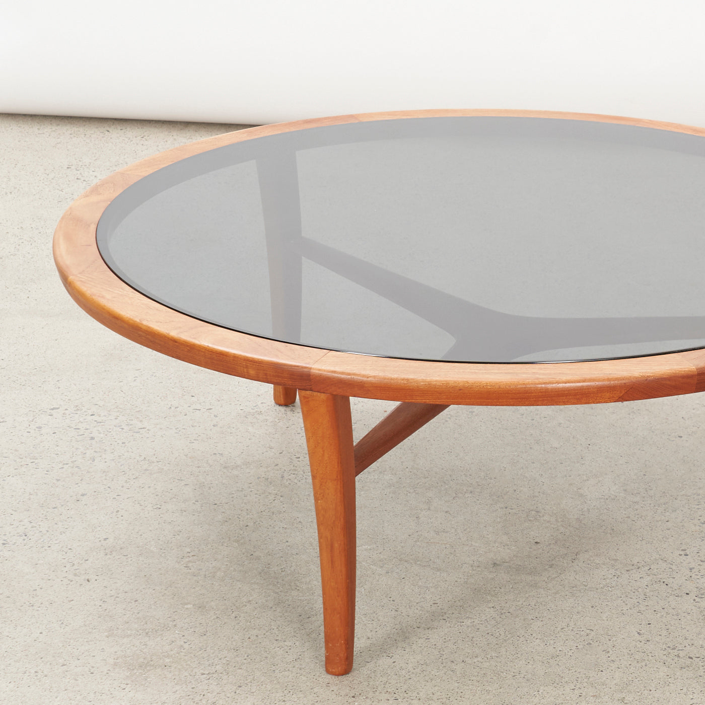 Round Teak & Smoked Glass Coffee Table