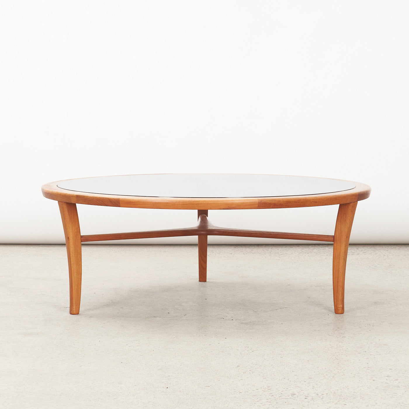 Round Teak & Smoked Glass Coffee Table