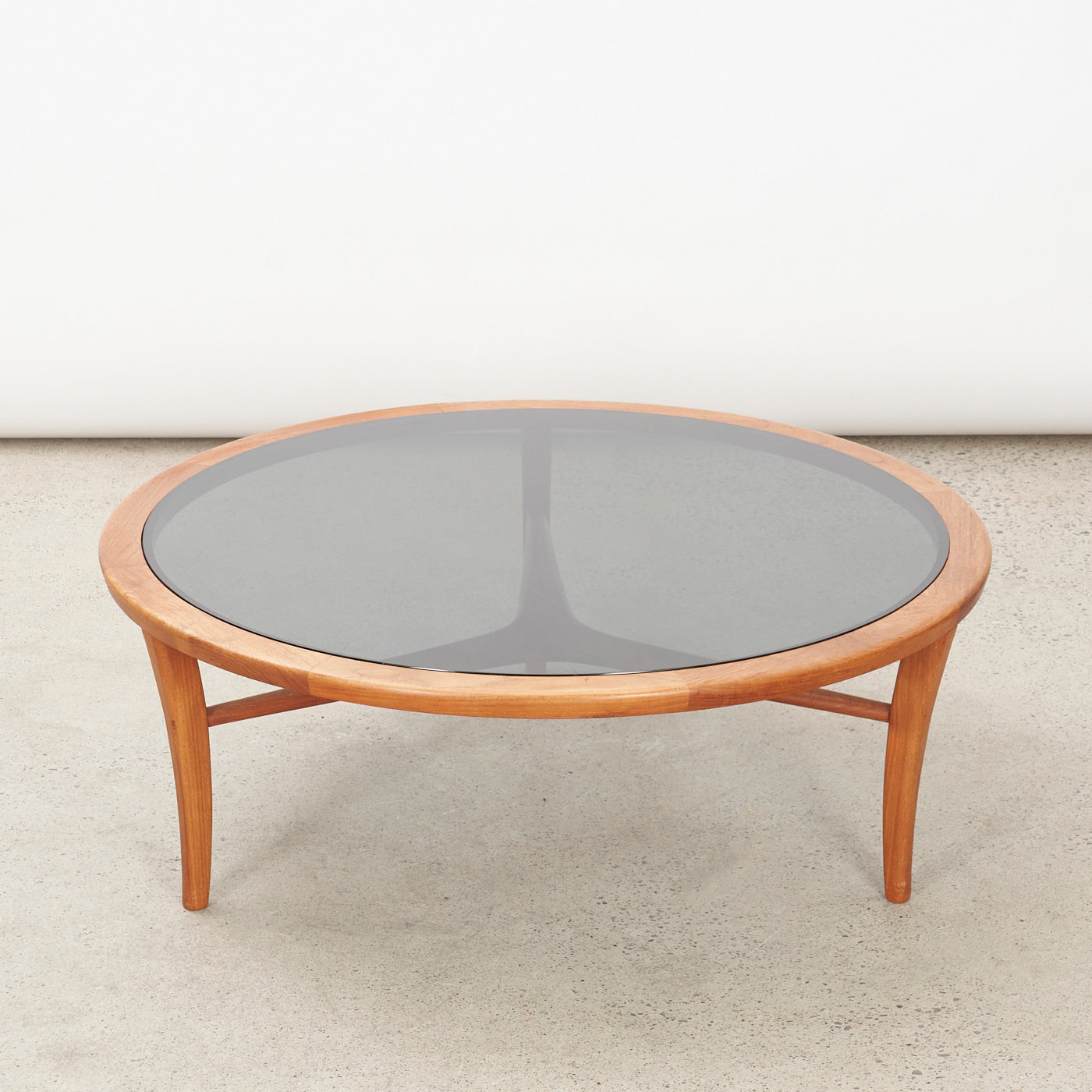 Round Teak & Smoked Glass Coffee Table
