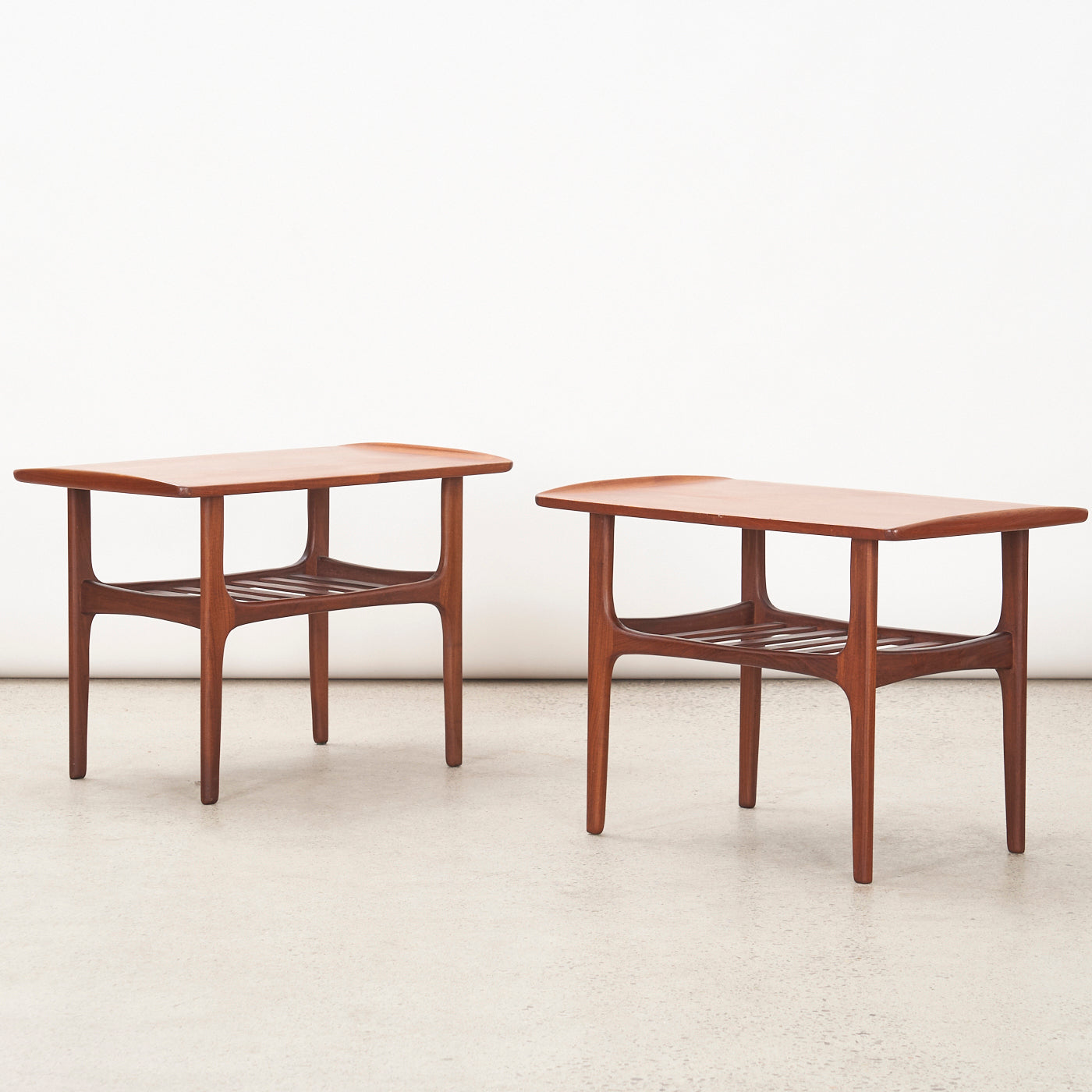 Pair of Teak Side Tables w/ Slatted Shelves
