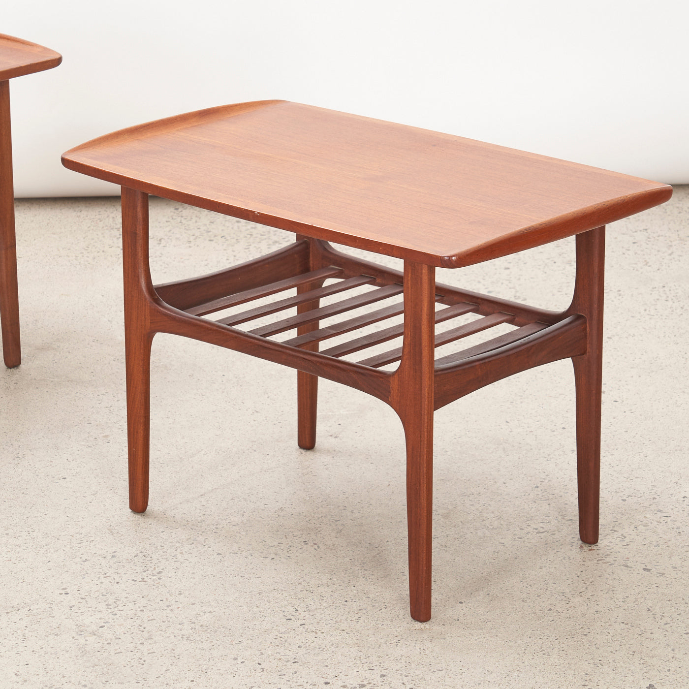 Pair of Teak Side Tables w/ Slatted Shelves