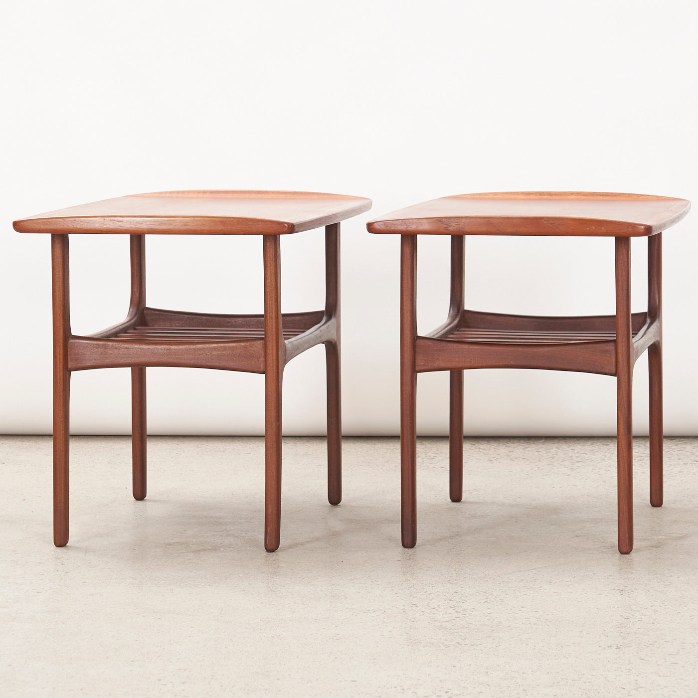 Pair of Teak Side Tables w/ Slatted Shelves