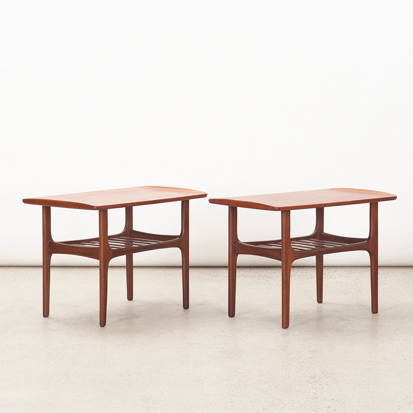 Pair of Teak Side Tables w/ Slatted Shelves