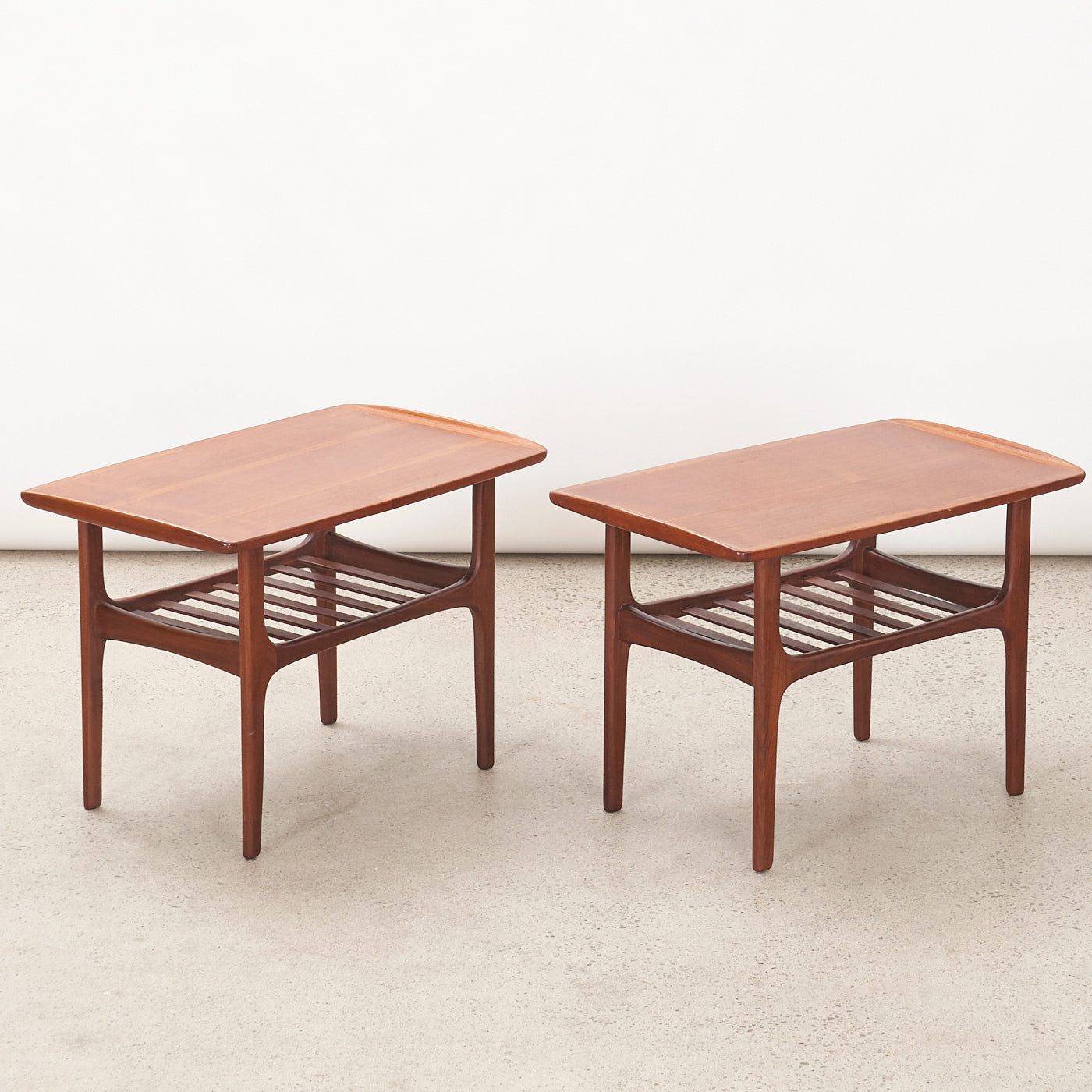 Pair of Teak Side Tables w/ Slatted Shelves