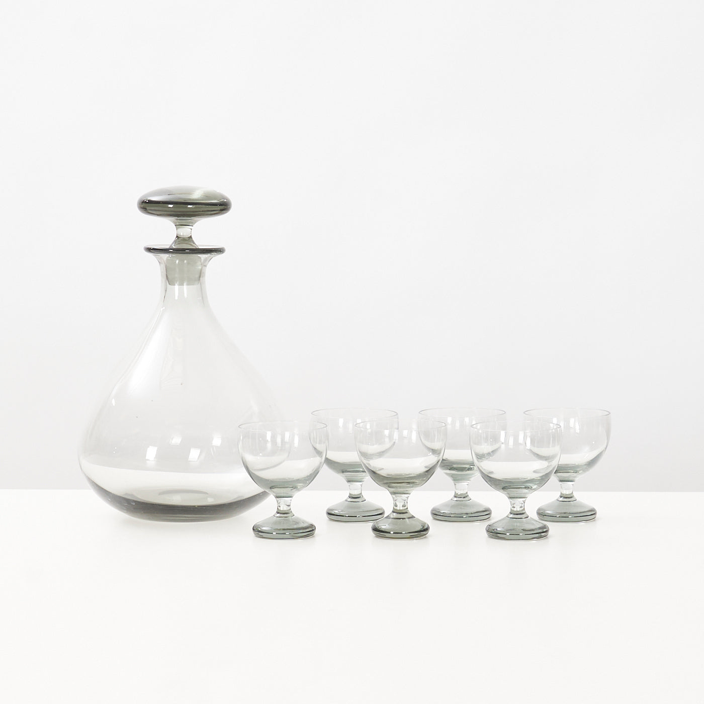 ‘Ramona’ Smoked Glass Carafe & Wine Glasses by Per Lütken for Holmegaard, Denmark