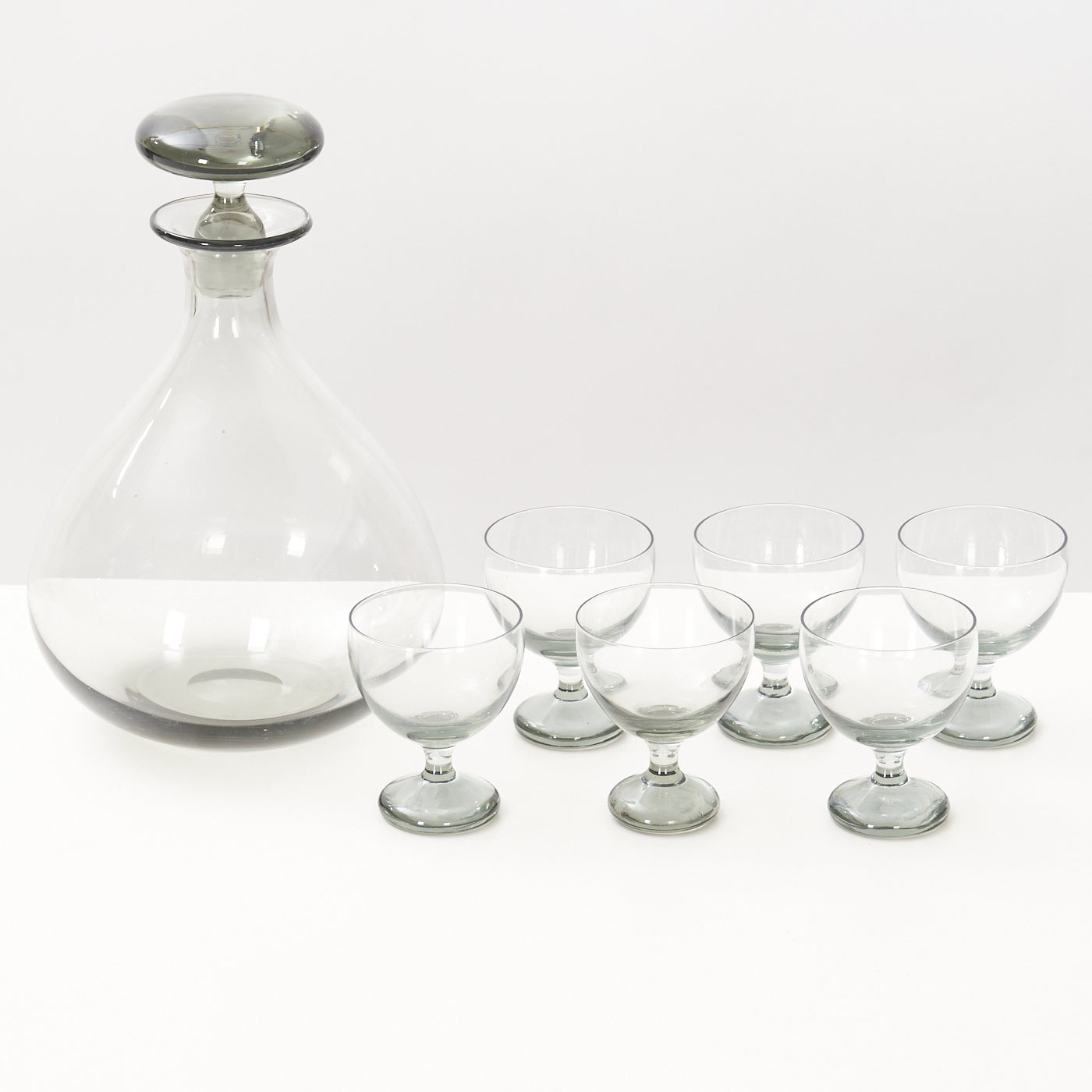 ‘Ramona’ Smoked Glass Carafe & Wine Glasses by Per Lütken for Holmegaard, Denmark