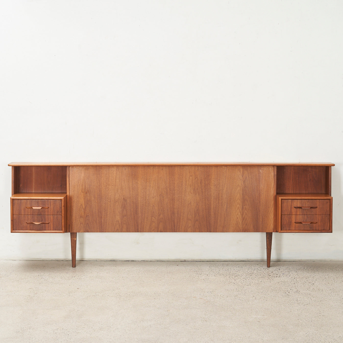 Teak Queen Headboard w/ Floating Nightstands