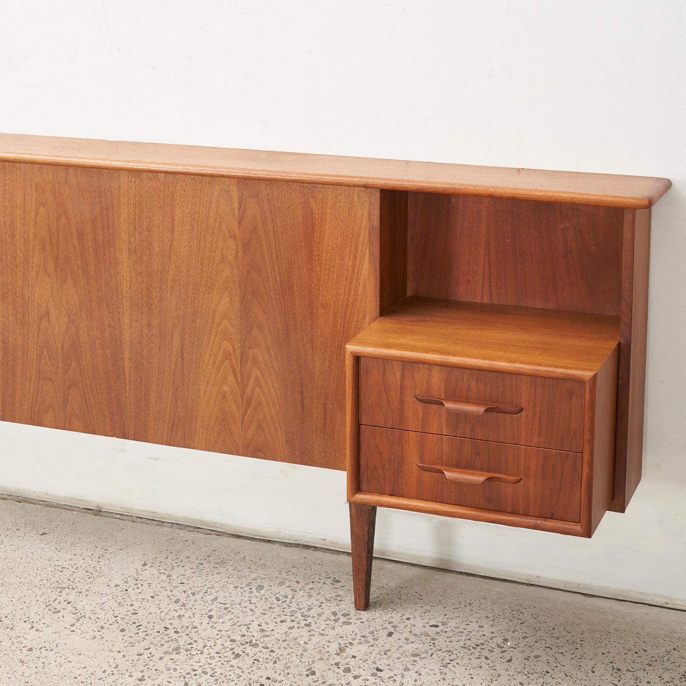 Teak Queen Headboard w/ Floating Nightstands