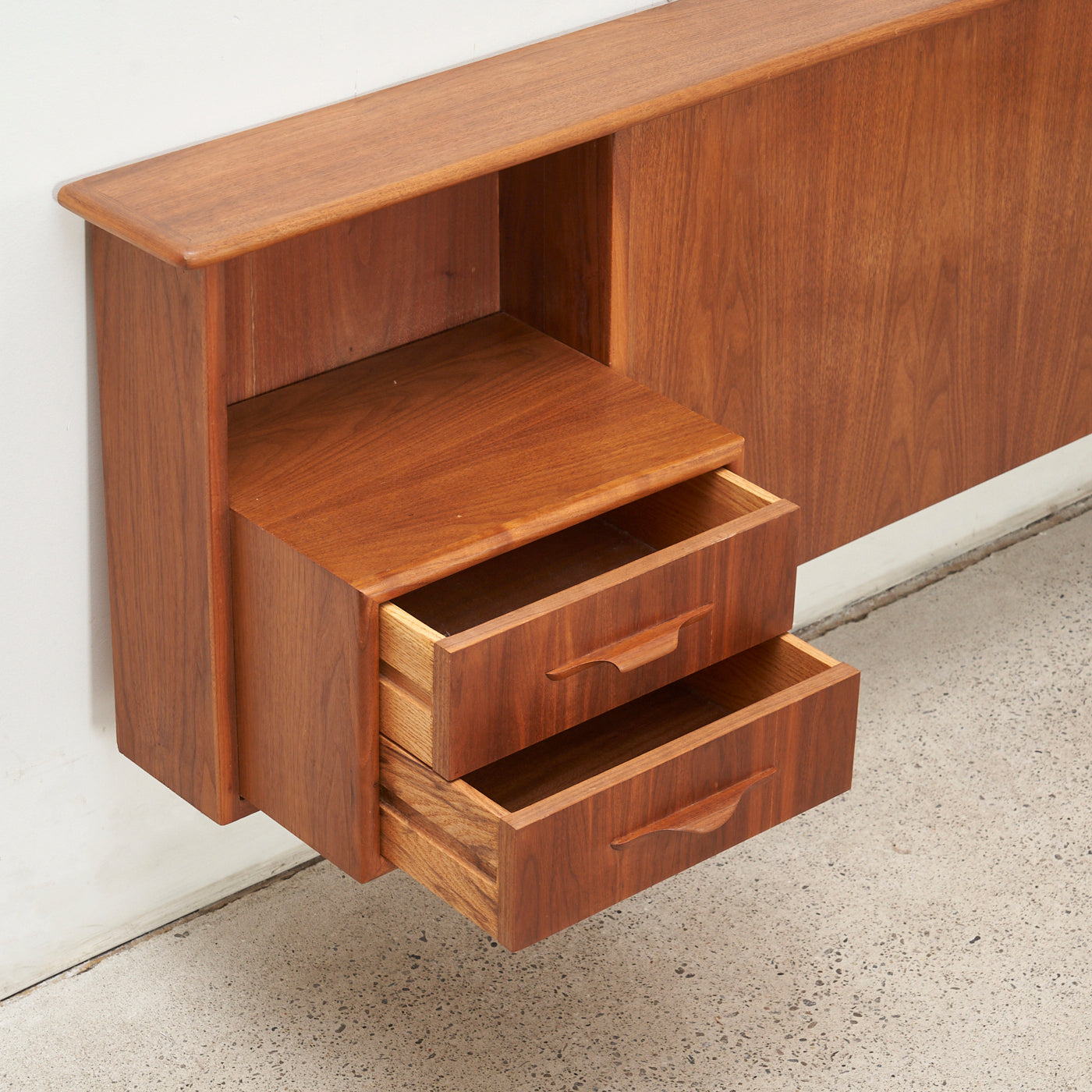 Teak Queen Headboard w/ Floating Nightstands