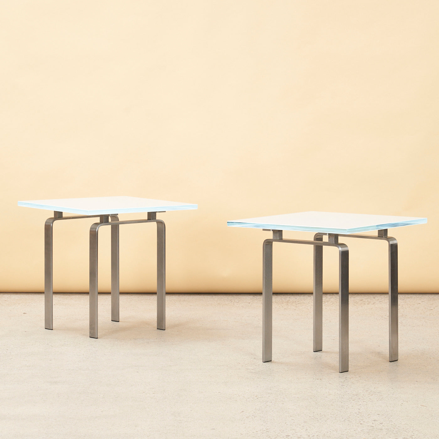 Pair of Glass & Stainless Steel Side Tables