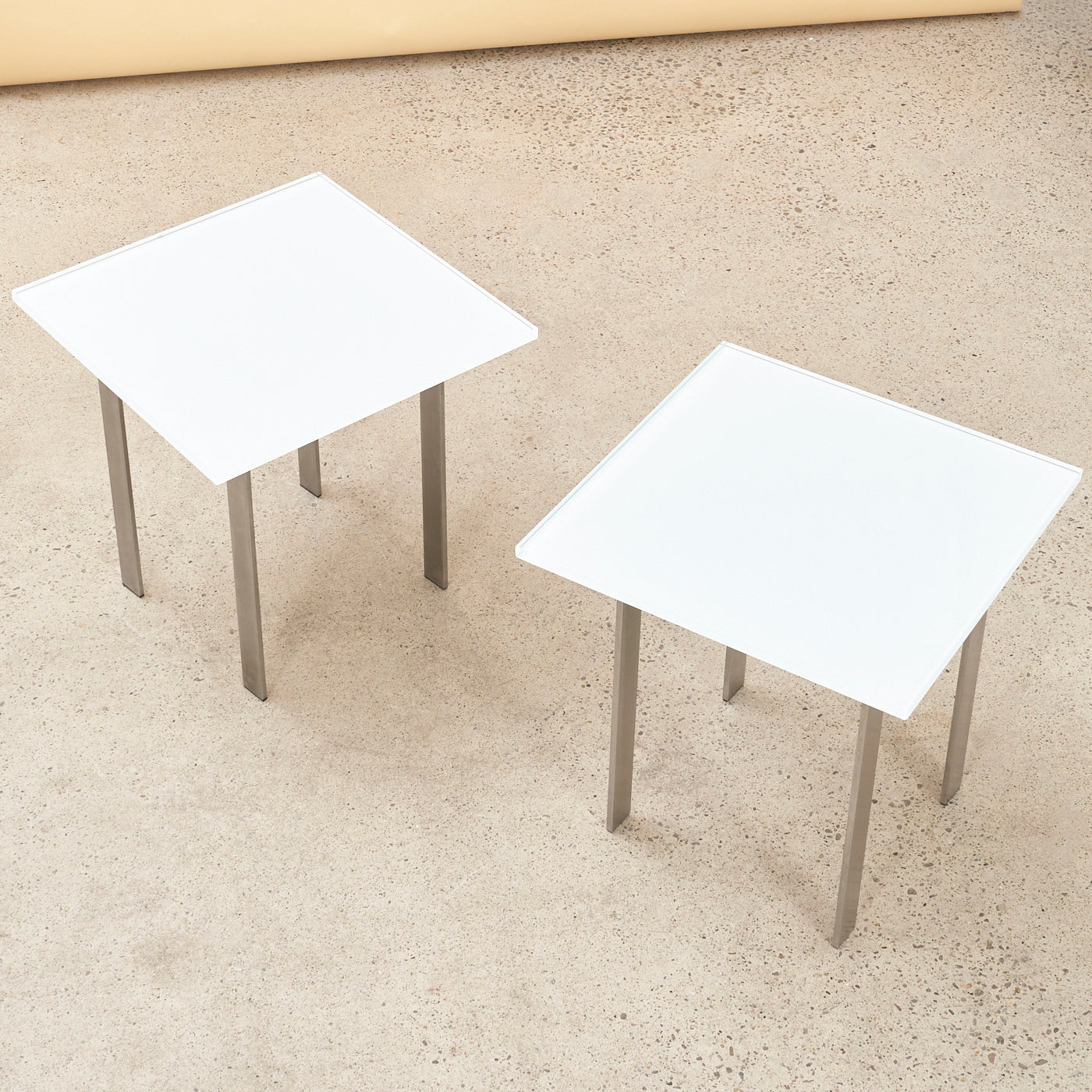 Pair of Glass & Stainless Steel Side Tables