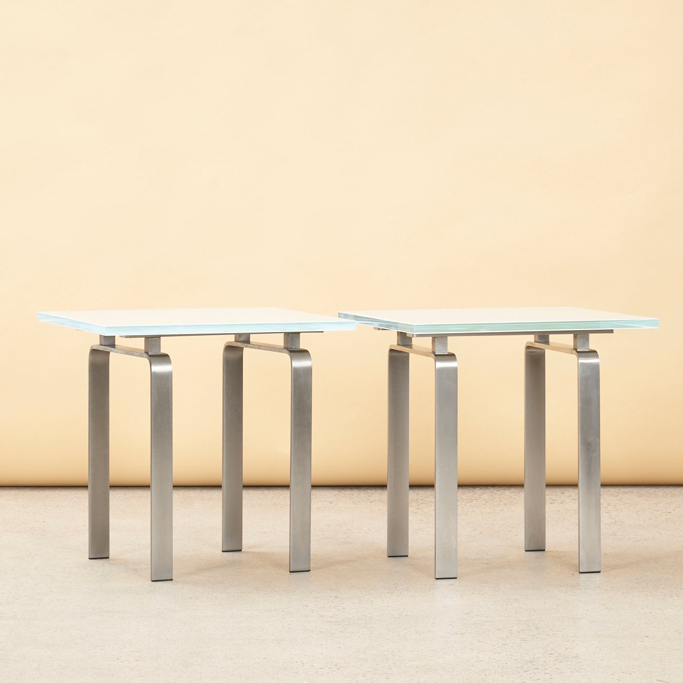 Pair of Glass & Stainless Steel Side Tables