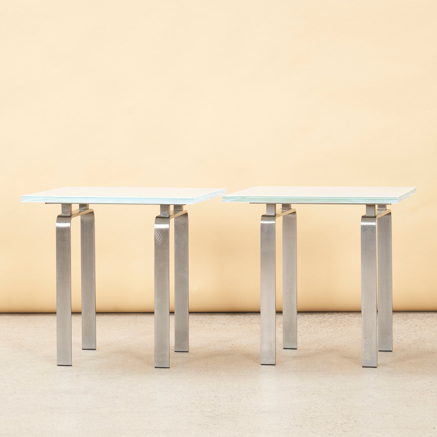Pair of Glass & Stainless Steel Side Tables