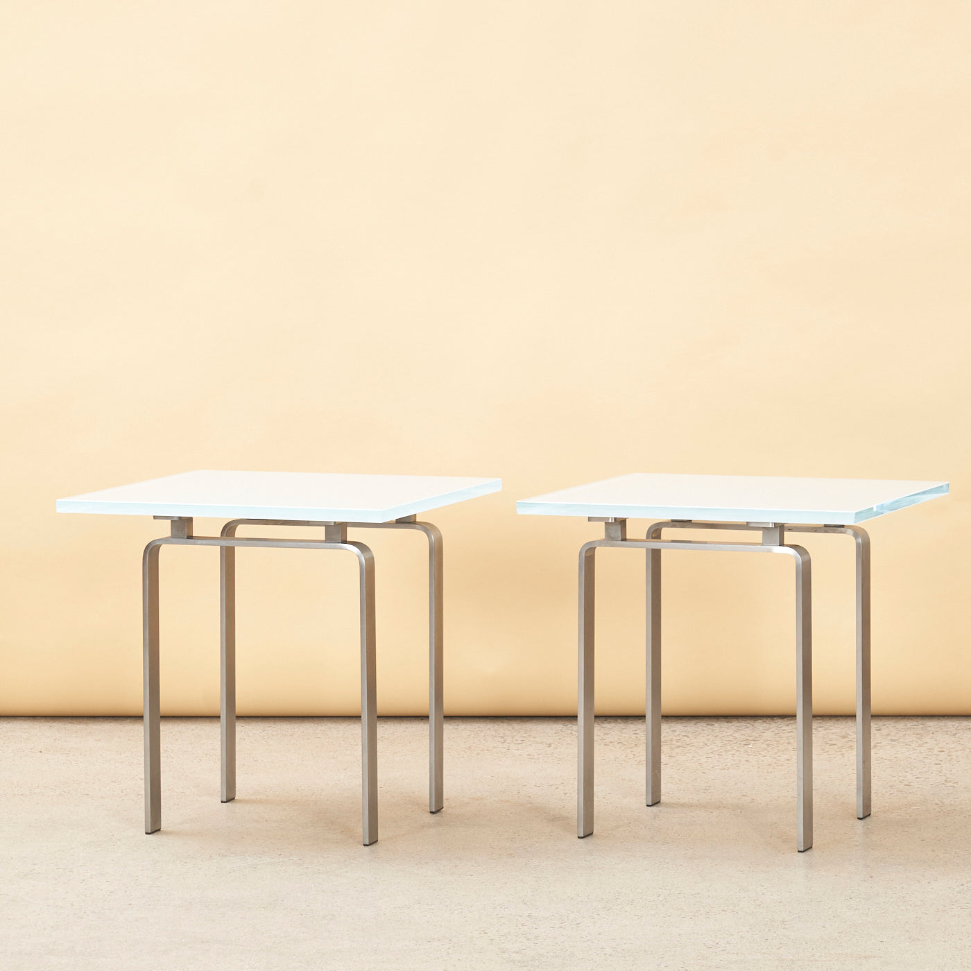 Pair of Glass & Stainless Steel Side Tables