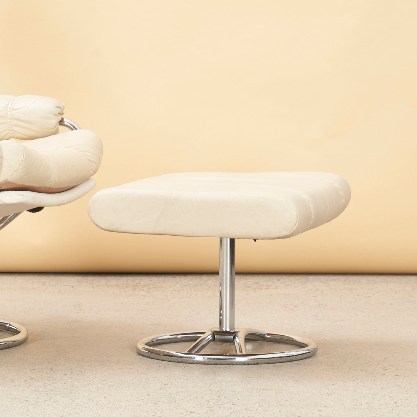 Vintage Chrome & Leather Reclining Lounge Chair & Ottoman
