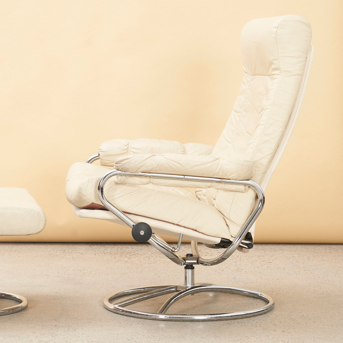 Vintage Chrome & Leather Reclining Lounge Chair & Ottoman
