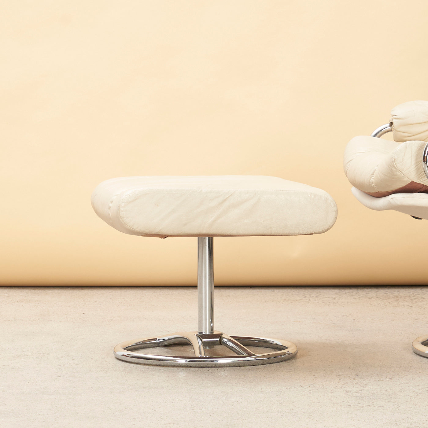 Vintage Chrome & Leather Reclining Lounge Chair & Ottoman