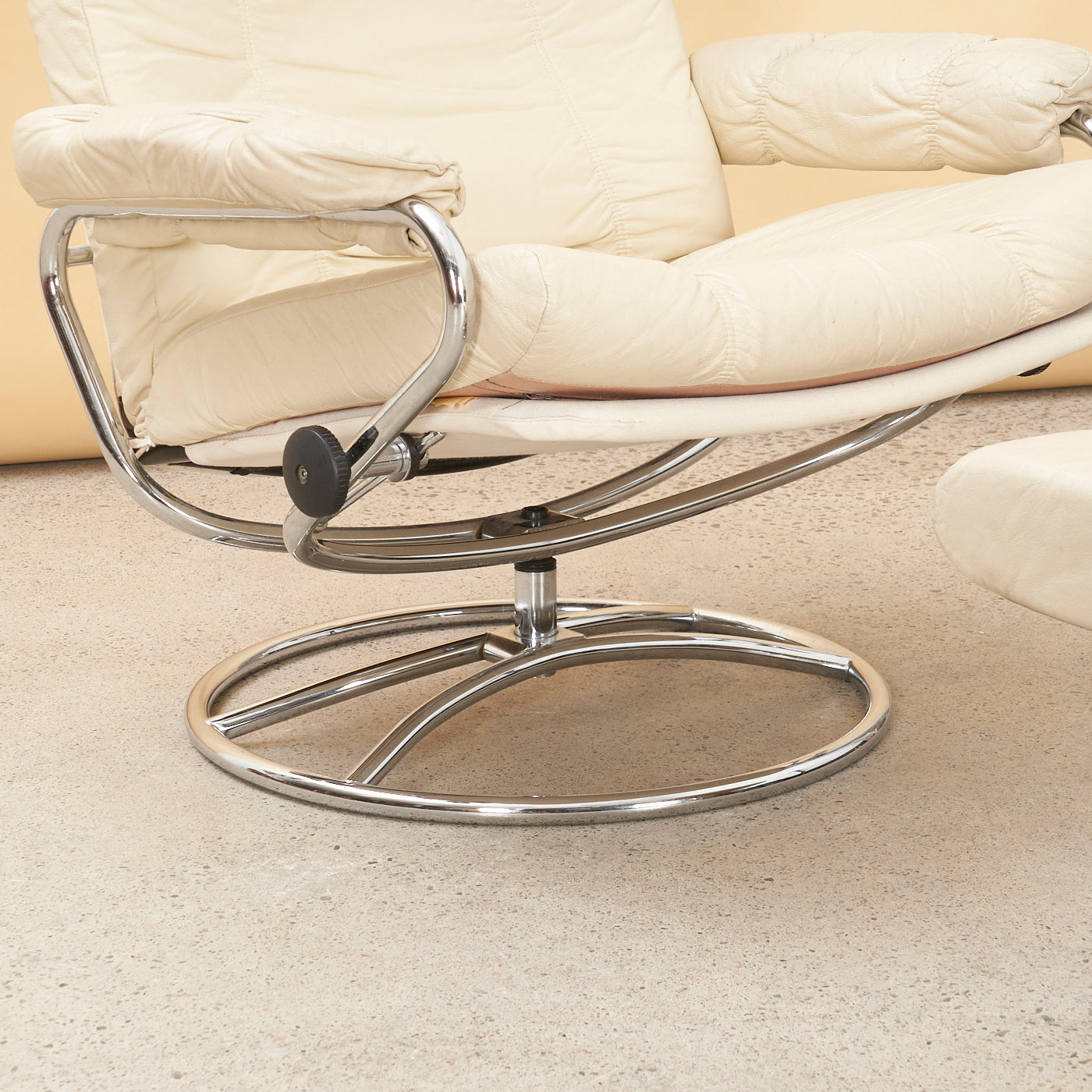 Vintage Chrome & Leather Reclining Lounge Chair & Ottoman
