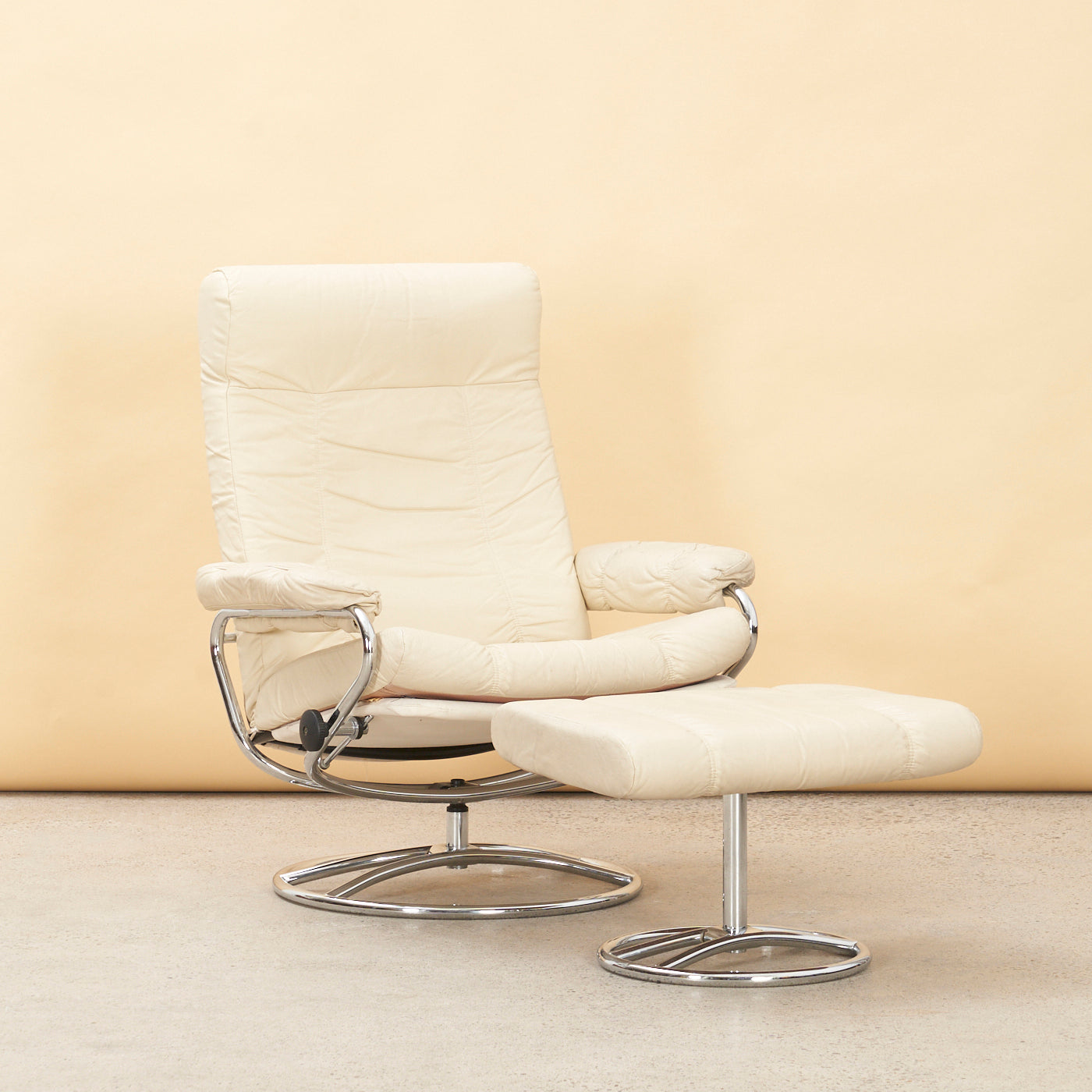 Vintage Chrome & Leather Reclining Lounge Chair & Ottoman