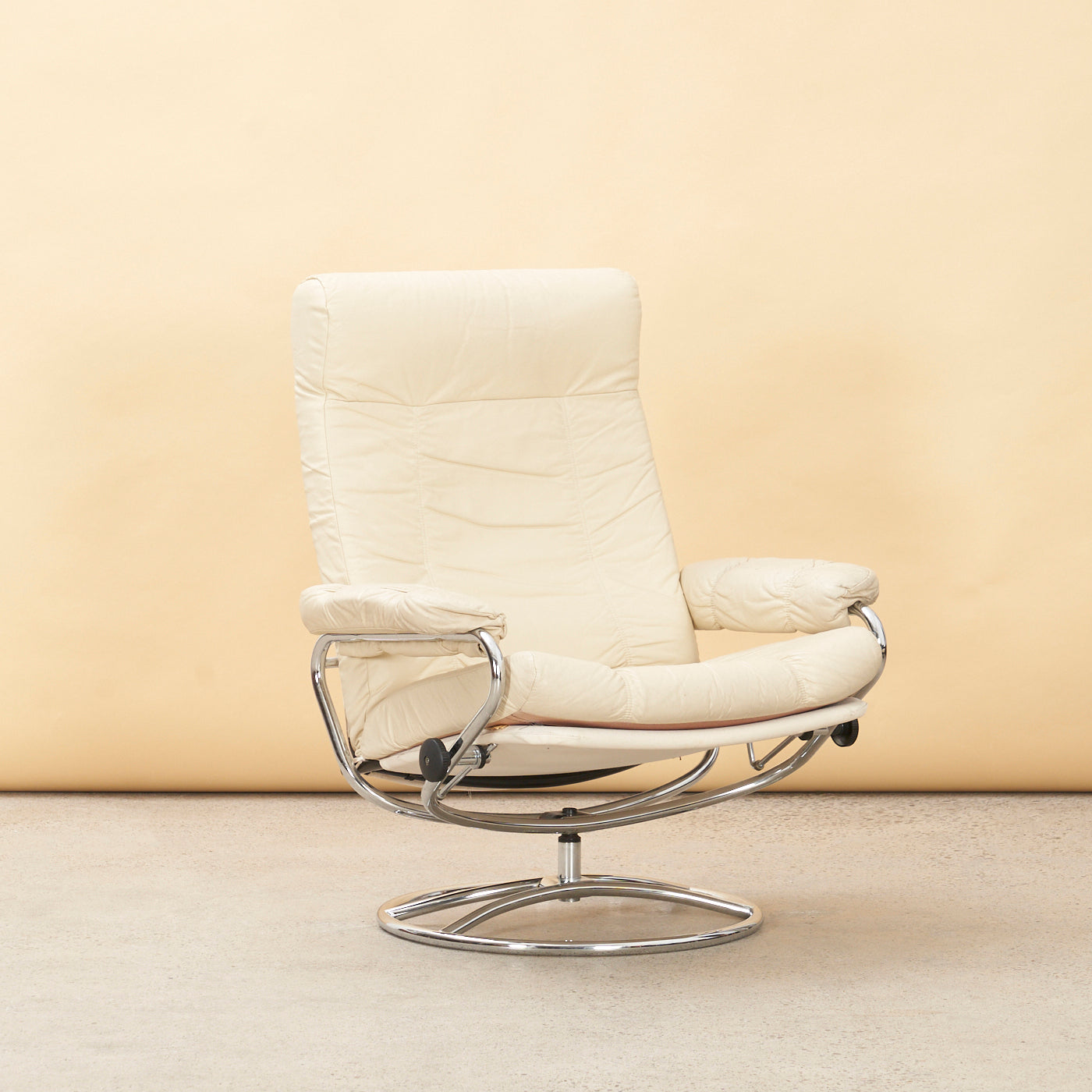 Vintage Chrome & Leather Reclining Lounge Chair & Ottoman